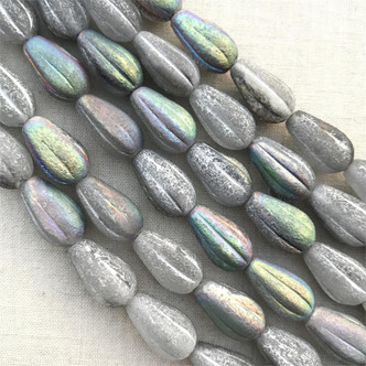 15x8mm Etched Northern Lights Czech Glass Melon Drop 10 Beads Per Strand