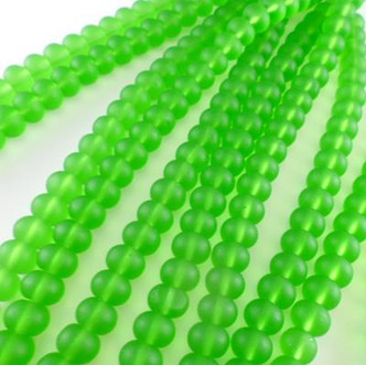 Green 8x6mm Rondell Sea Glass Beads - per strand