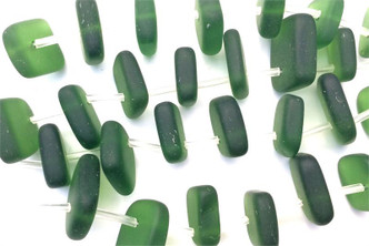 Dark Green Square Pendants Sea Glass Beads - per strand