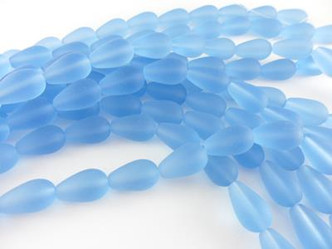 Lt Blue Drop Sea Glass Beads - per strand