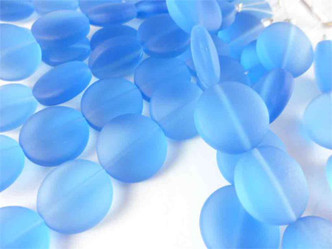 Lt Sapphire 15mm Coin Sea Glass Beads Per Strand
