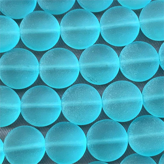 Aqua 12mm Coins Sea Glass Beads Per Strand