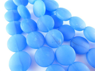 Blue 12mm Coins Sea Glass Beads - per strand