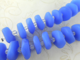 Blue Ruffled Disc Sea Glass Beads - per strand