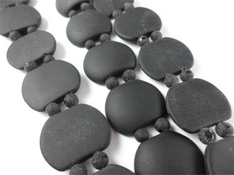 Black 2 Hole 21x17mm Oval Sea Glass Beads - per strand