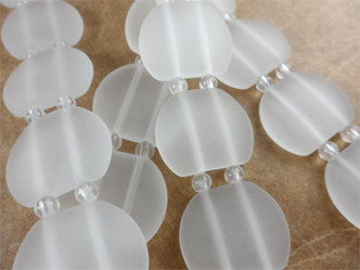 Frost 2 Hole 21x17mm Oval Sea Glass Beads - per strand