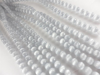 6mm Lt Gray Faceted Round Cat's Eye Beads - per strand