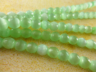 6mm Lt Green Faceted Round Cat's Eye Beads - per strand