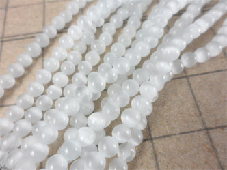 4mm White Round Cat's Eye Beads - per strand