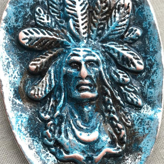 Lakota Indian Chief Spoon Artisan Pendant Big 65mm Hand Painted Turquoise Per Piece