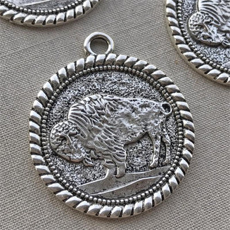 American Bison Buffalo Coin Medallion 34x29mm Silver Plated Charm 4pcs Per Pkg