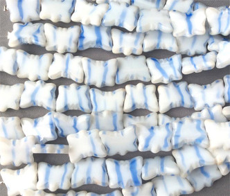 Blue Striped White Butterfly Moth Spring Flat Glass Beads 15x13mm Per Strand