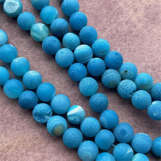 Ocean Blue 8mm Round Geode Etched Sardonyx Semi Precious Beads Per Strand