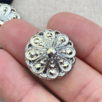 22.5mm German Glass Cabochon Baroque Flower S-I Golden Sahara Jet Per Pc