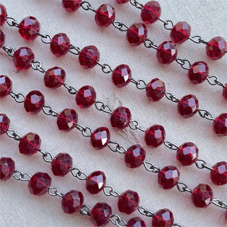 Garnet Red Beaded Rosary Chain 8mm Crystal Gunmetal Plated Per Foot