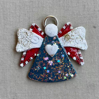 Rosie Patriotic Folk Angel Large Pendant Hand Painted Artisan Focal Per Pc