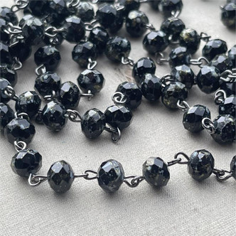 Far Away Galaxy Beaded Rosary Chain 8mm Crystal Rondelle Gunmetal Plated Per Ft