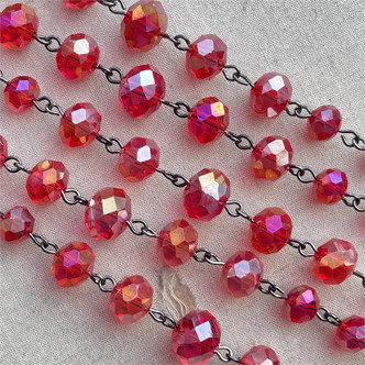 Scarlet AB Beaded Rosary Chain Multi Size Crystal Rondelle Gunmetal Plated Per Ft