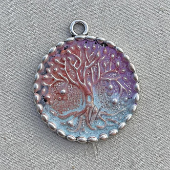 Blossom Tree of Life Medallion Artisan Hand Painted Oak Tree Pendant Q2 Per Pkg