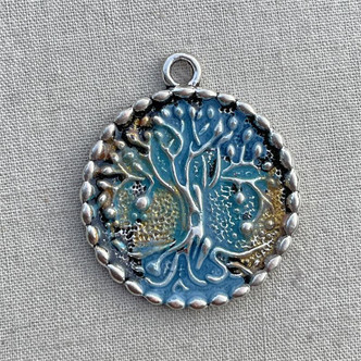 Laurel Tree of Life Medallion Artisan Hand Painted Oak Tree Pendant Q2 Per Pkg