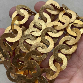 20mm Hammered Flat Circle Ethnic Boho Gold Plated Copper Chain Per Foot
