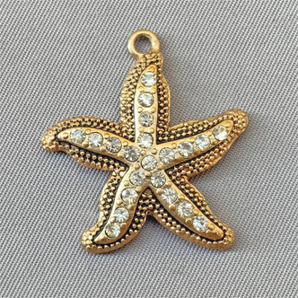 Clear Crystal Starfish Charms 28x26mm Gold Plated Alloy Q2 per Pkg
