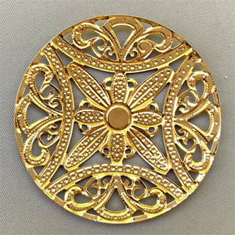 Round Medallion Filigree Component 57mm Gold Plated Iron Q4 Per Pkg