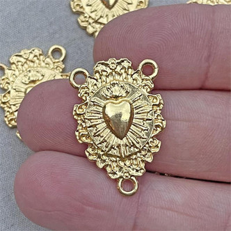 Sacred Heart 3 Ring Connector Links Station Gold Plated 27x17mm 6pcs Per Pkg