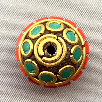 Handmade Indonesian Black Red Turquoise Clay Beads 16.5x15mm Saucer Brass Q2 Per Pkg