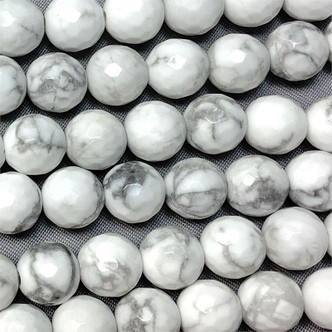 White Howlite 8mm Faceted Round Ball Semi-Precious Stone Beads Per Strand