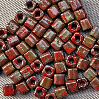 TOHO Hybrid Pepper Red Picasso 4mm Cube Glass Seed Beads per Tube