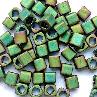 TOHO Matte Iris Peridot 4mm Cube Glass Seed Beads per Tube