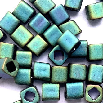 TOHO Matte Iris Teal 4mm Cube Glass Seed Beads per Tube