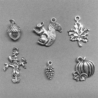 Autumn Is Calling Mixed Charm Bundle Antique Silver Plated Metal Alloy Q6 Per Pkg