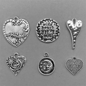 Free Spirit Wild Heart Mixed Charm Bundle Antique Silver Plated Metal Alloy Q6 Per Pkg