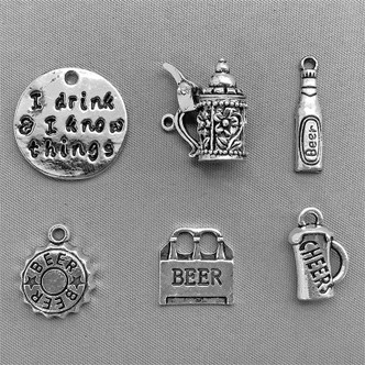 I Drink Beer and I Know Things Mixed Charm Bundle Antique Silver Plated Metal Alloy Q6 Per Pkg