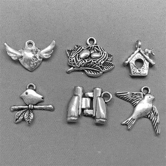 I'd Rather Be Bird Watching Mixed Charm Bundle Antique Silver Plated Metal Alloy Q6 Per Pkg