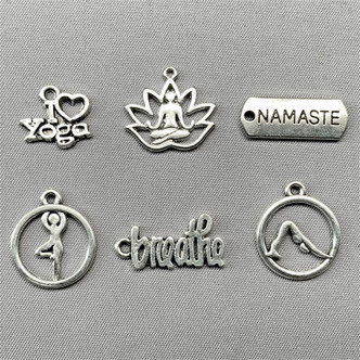 Namaste Mixed Charm Bundle Antique Silver Plated Q6 Per Pkg