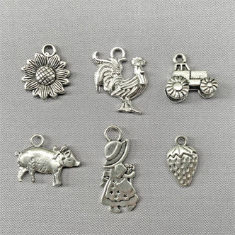 Sunbonnet Sue On The Farm Mixed Charm Bundle Antique Silver Plated Metal Alloy Q6 Per Pkg