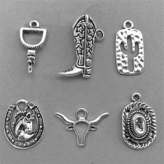 Yipee Ki-Yay! Mixed Charm Bundle Antique Silver Plated Metal Alloy Q6 Per Pkg