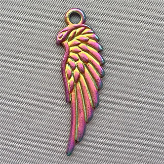 Angel Wing Charms 33x10mm Peacock Multicolor Plated Q6 per Pkg