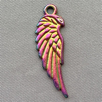 Angel Wing Charms 33x10mm Peacock Multicolor Plated Q6 per Pkg