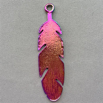 Bird Feather Charms 50x13mm Peacock Multicolor Plated Q2 per Pkg