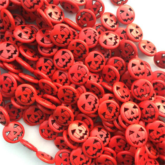 15mm Small Orange Pumpkin Jack-o'-lantern Halloween Carved Magnesite Beads Per Strand