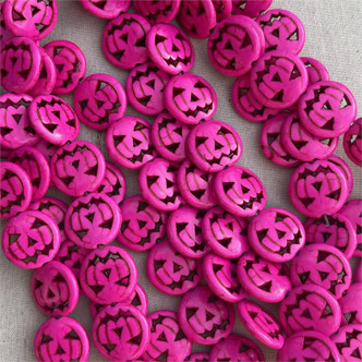 15mm Small Pink Pumpkin Jack-o'-lantern Halloween Carved Magnesite Beads Per Strand