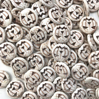 25mm Large White Pumpkin Jack-o'-lantern Halloween Carved Magnesite Beads Per Strand