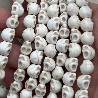 White Skeleton Skull 10x9mm Halloween Carved Magnesite Beads Per Strand