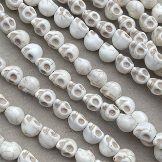 White Skeleton Skull 10x9mm Halloween Carved Magnesite Beads Per Strand