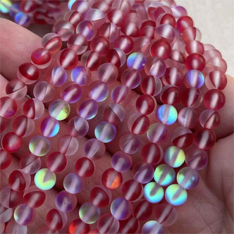 Mermaid Glass Matte Coral Fire 6mm Round Glass Beads Per Strand