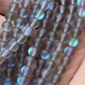 Mermaid Glass Matte Gray Fire 6mm Round Glass Beads Per Strand